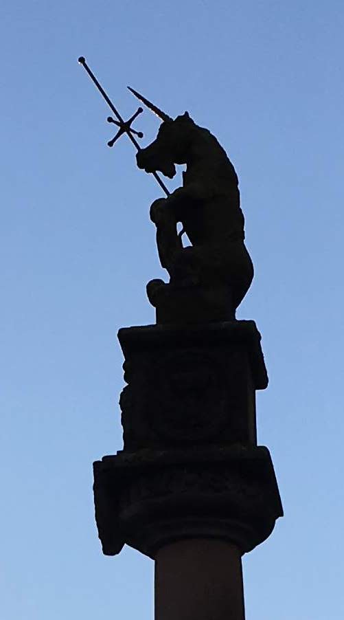 Detail from Dunfermline Mercat Cross, unicorn on the top