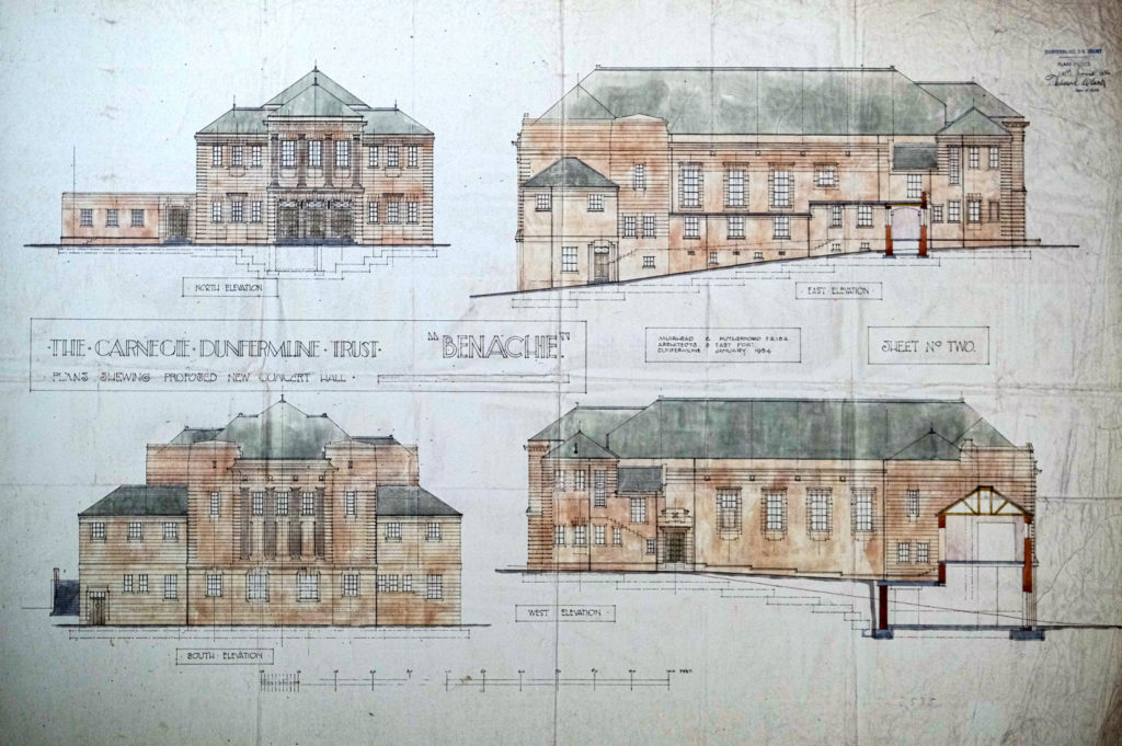 Architecture plans for The Carnegie Dunfermline Trust "Banachie" elevations.